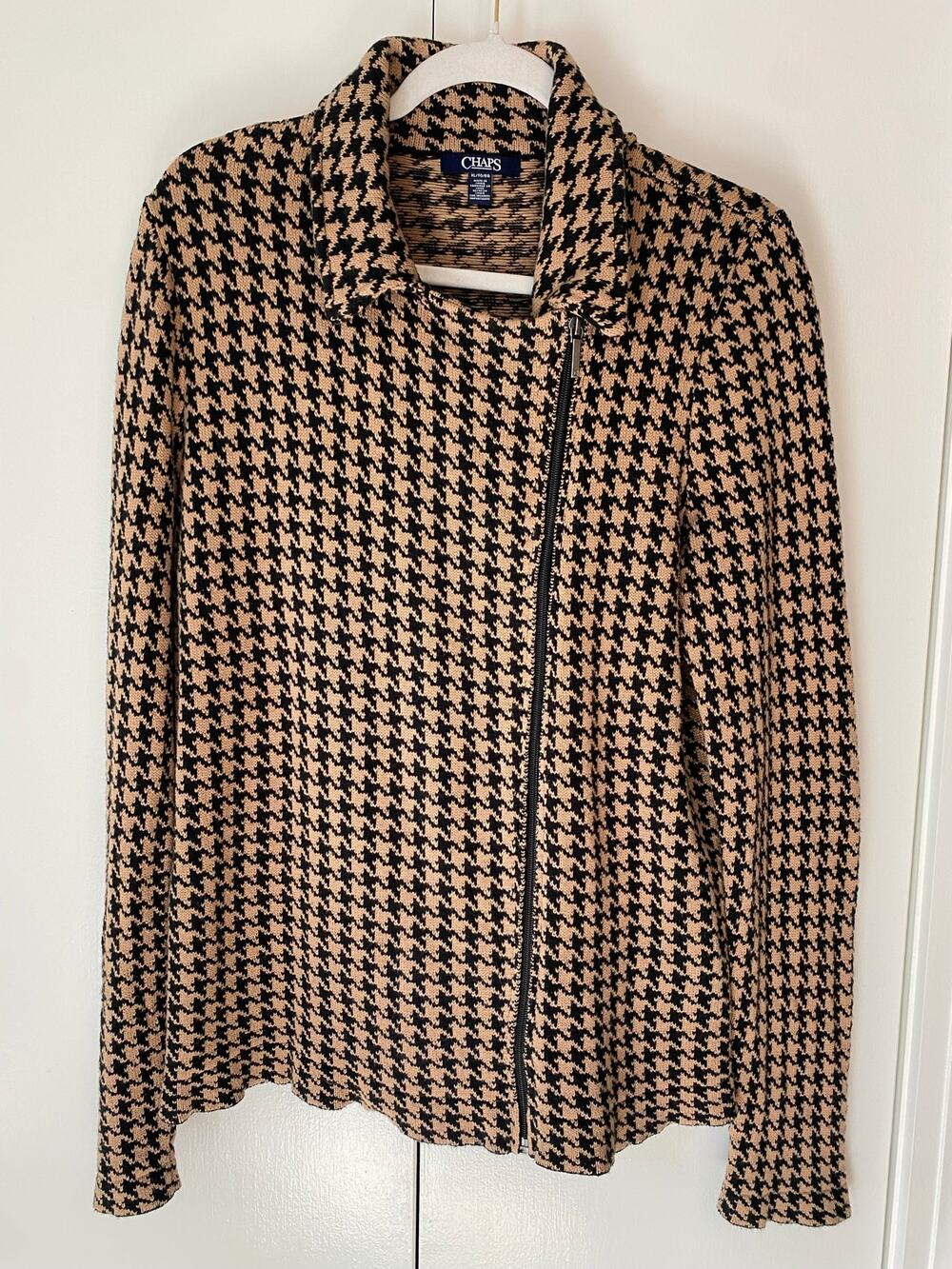 Chaps Ralph Lauren Houndstooth Moto Jacket Sz XL